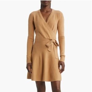 NWT French Connection Faux Wrap sweater dress in Camel - L
